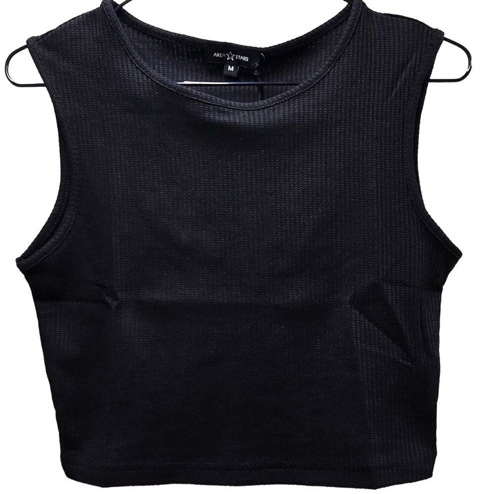 AREA STARS NWT BLACK CROPPED WAFFLE TANK TOP POLY COTTON BLEND SIZE MEDIUM